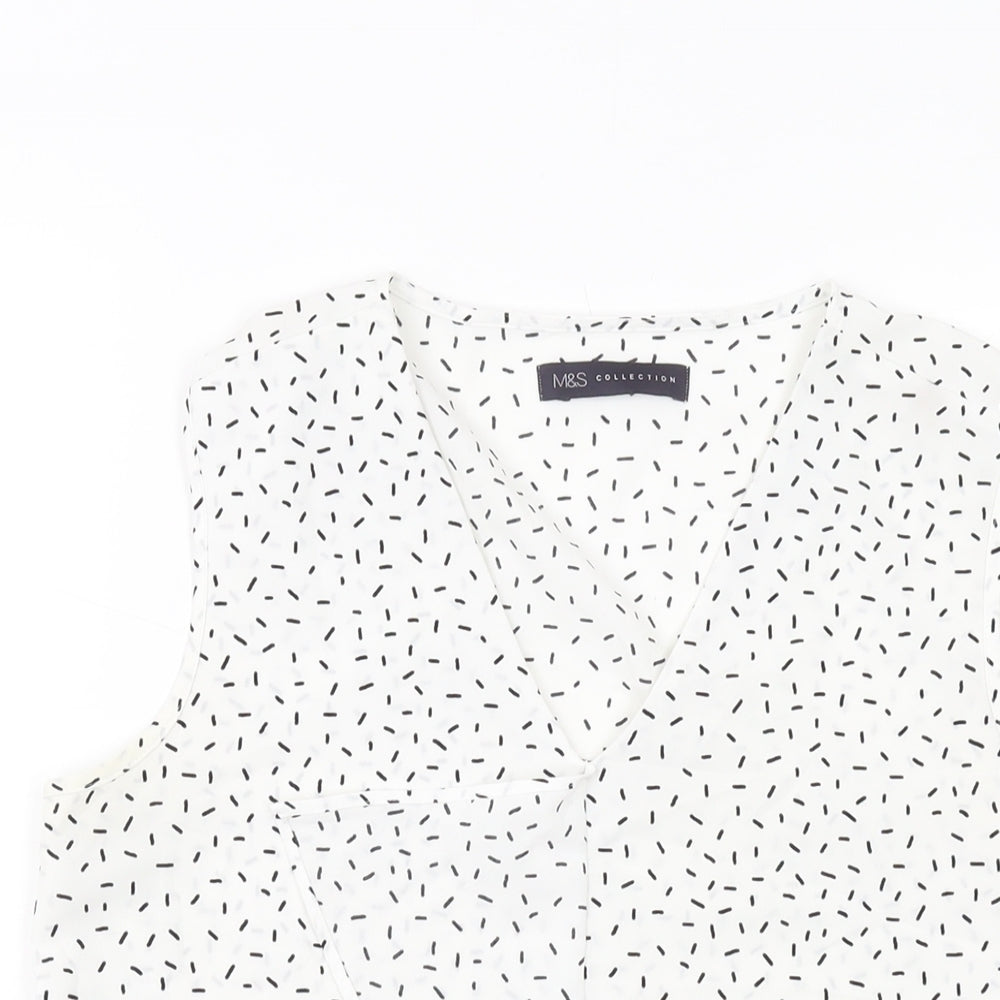 Marks and Spencer Womens White Geometric Polyester Basic Tank Size 8 V-Neck