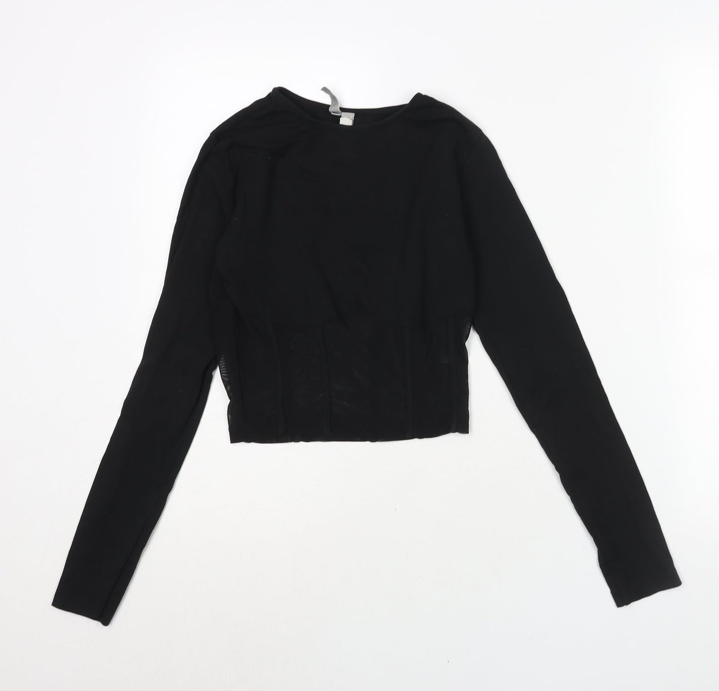 ASOS Womens Black Polyester Cropped Blouse Size 8 Round Neck - Corset Style Mesh Panel