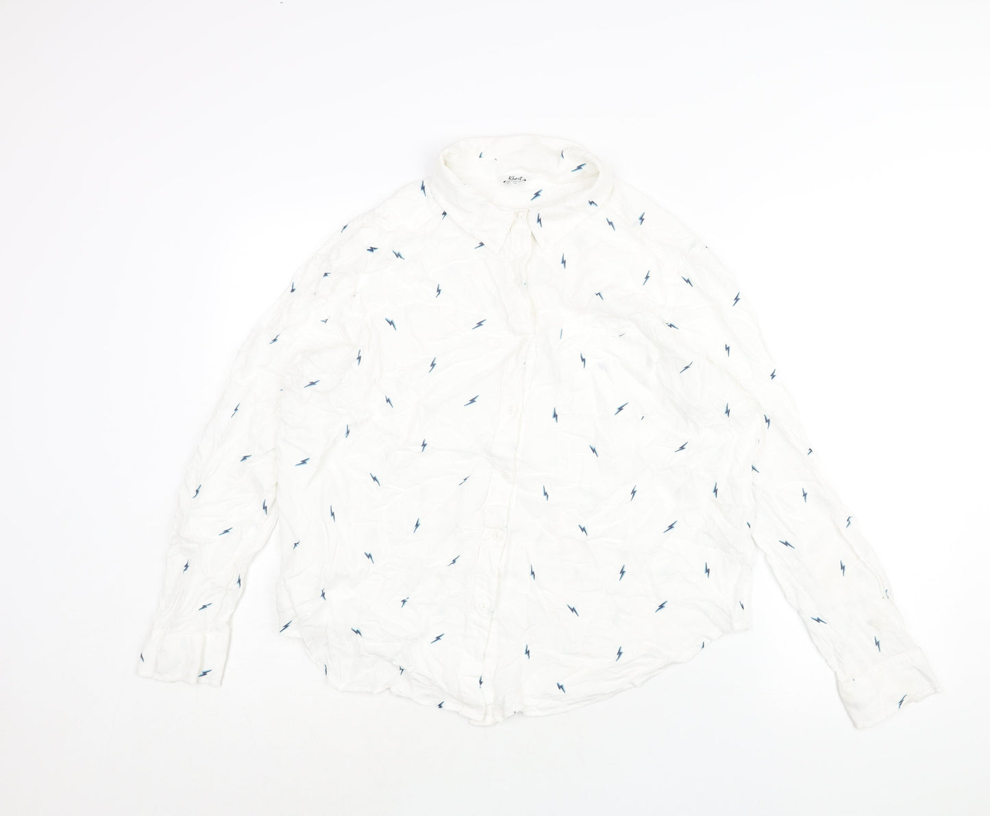 Khost Womens White Geometric Viscose Basic Blouse Size 16 Collared - Lightening Bolt Print