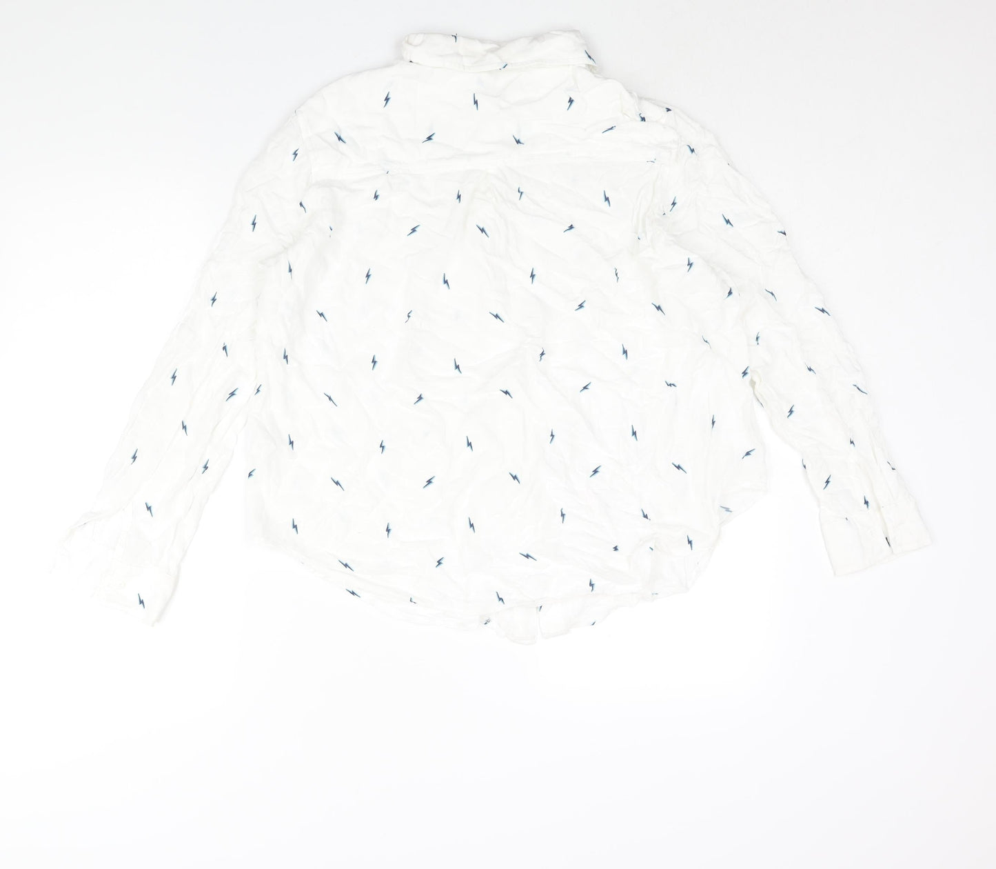 Khost Womens White Geometric Viscose Basic Blouse Size 16 Collared - Lightening Bolt Print
