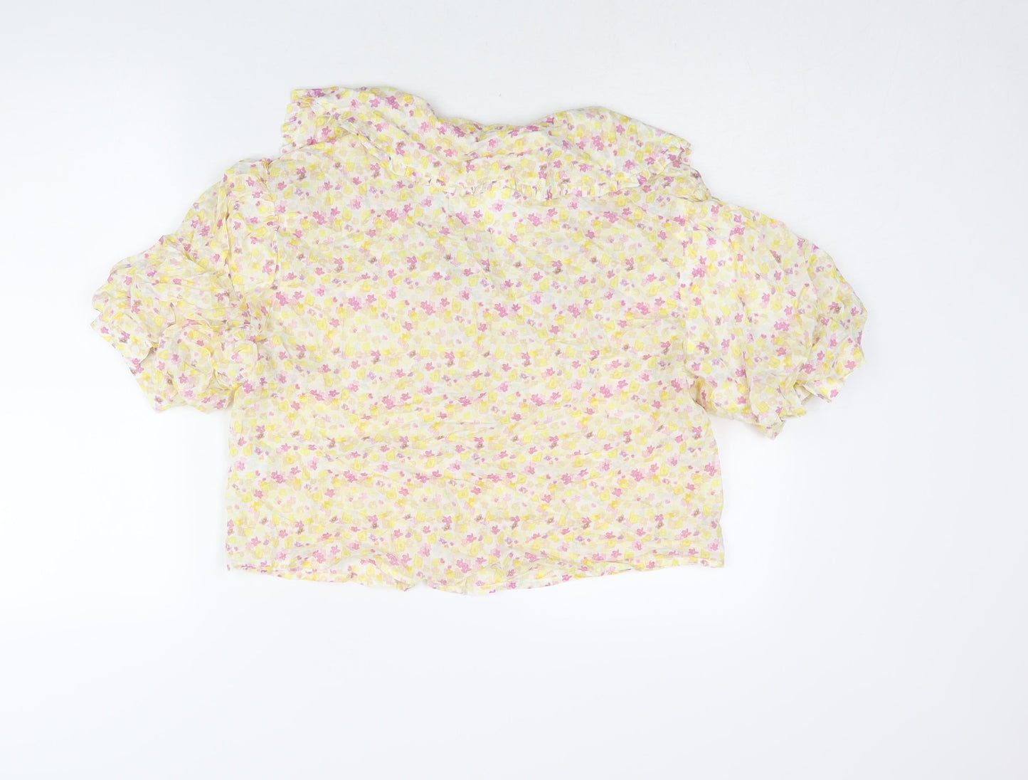 Sweewë Womens Yellow Floral Polyester Basic Blouse Size S Collared - Frill Size S-M