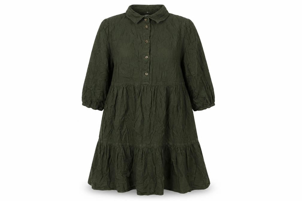 F&F Womens Green Cotton Shirt Dress Size 10 Collared Button - Smocked