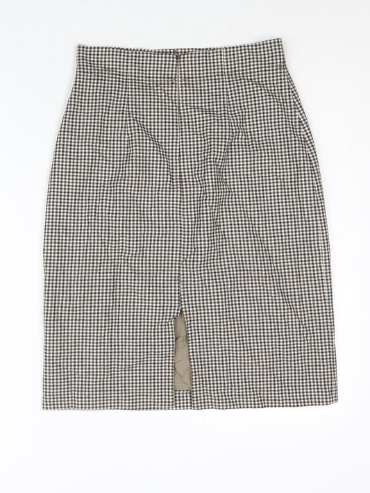 Artigiano Womens Beige Check Polyester Straight & Pencil Skirt Size 10 Zip