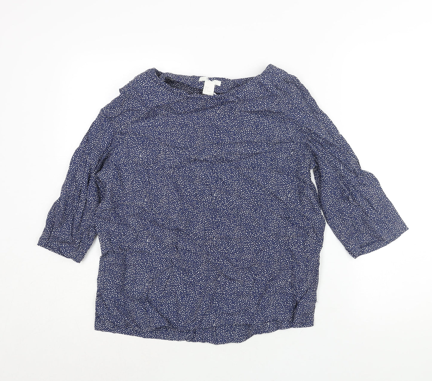 H&M Womens Blue Geometric Viscose Basic Blouse Size 8 Boat Neck