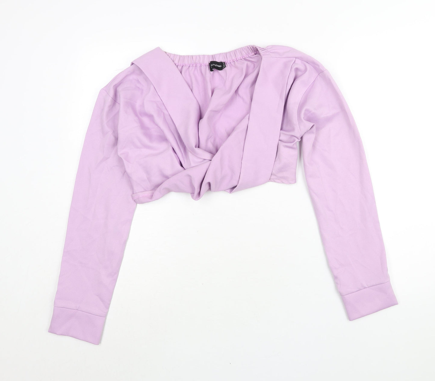 PRETTYLITTLETHING Womens Purple Polyester Cropped Blouse Size 10 V-Neck - Twist Rouched
