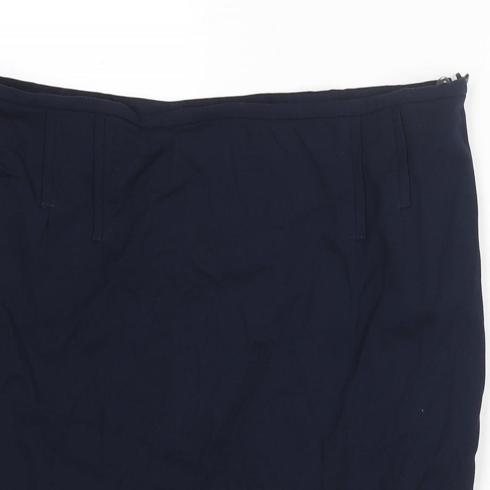 ESCADA Womens Blue Wool Straight & Pencil Skirt Size 14 Zip - Pleat Detail