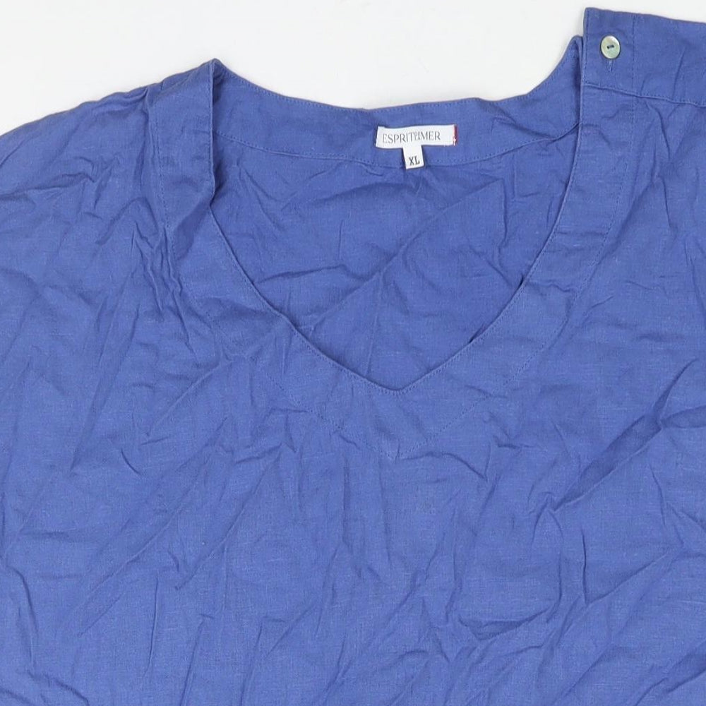 Esprit Womens Blue Linen Shift Size XL V-Neck Button