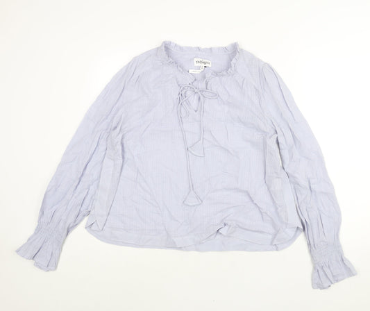 Thought Womens Purple Cotton Basic Blouse Size 16 Round Neck - Keyhole Neck Frill