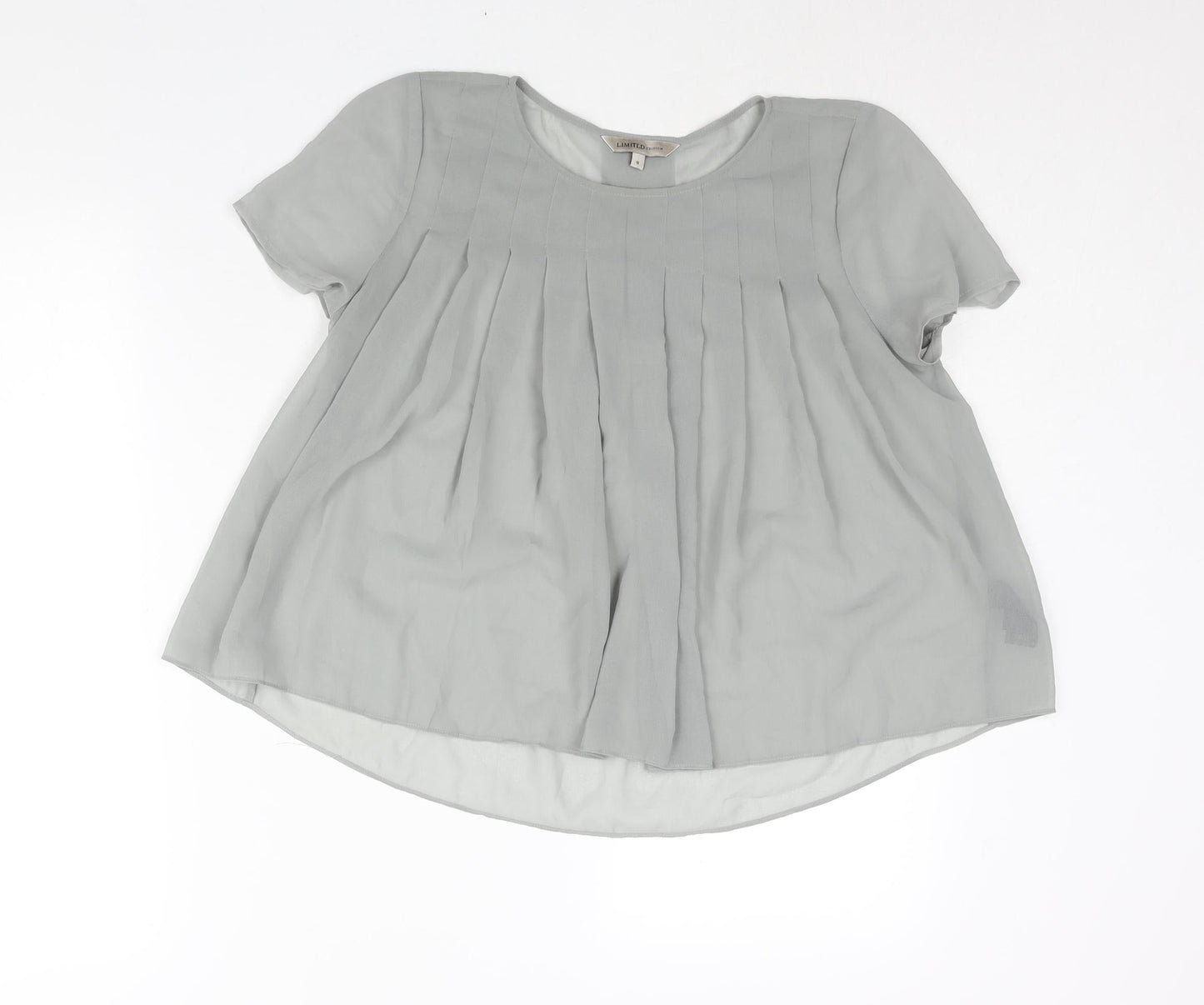 Marks and Spencer Womens Grey Polyester Basic Blouse Size 8 Round Neck - Pleat Detail Semi Sheer