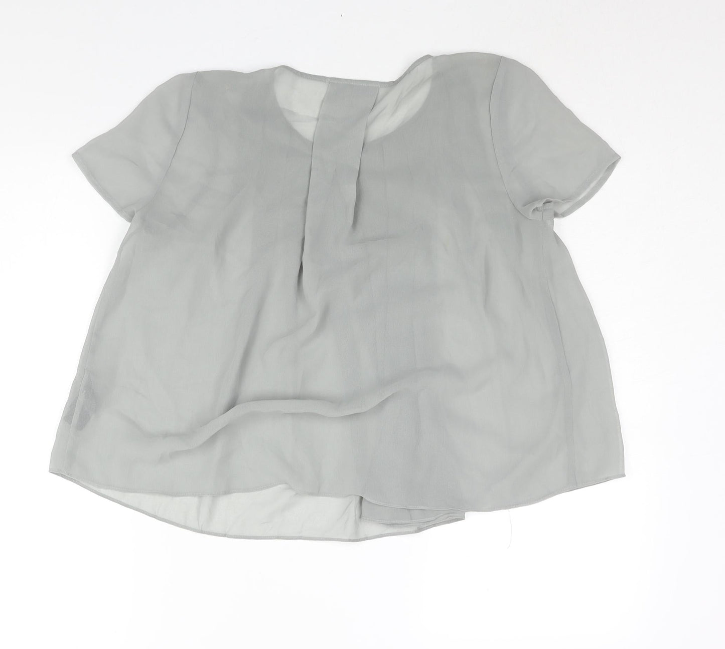 Marks and Spencer Womens Grey Polyester Basic Blouse Size 8 Round Neck - Pleat Detail Semi Sheer