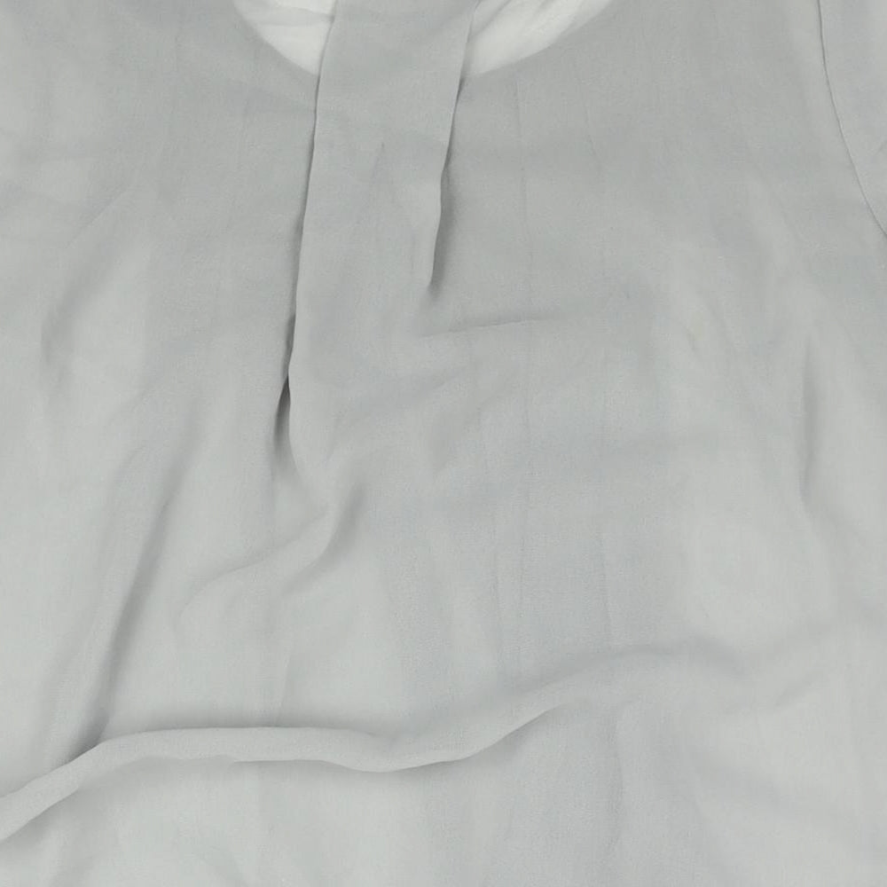 Marks and Spencer Womens Grey Polyester Basic Blouse Size 8 Round Neck - Pleat Detail Semi Sheer