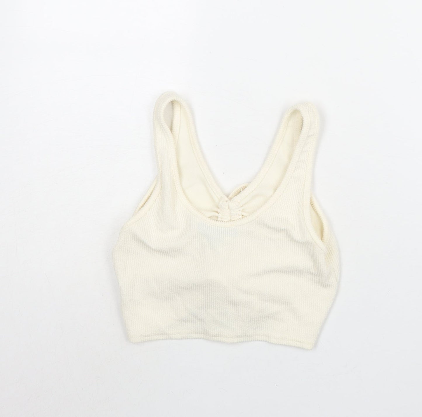Missguided Womens Ivory Polyester Cropped Blouse Size 10 V-Neck - Drawstring Detail