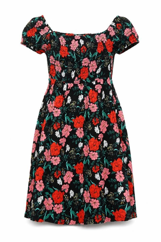 Pimkie Womens Multicoloured Floral Viscose A-Line Size XS Boat Neck Pullover - Rouched Bodice