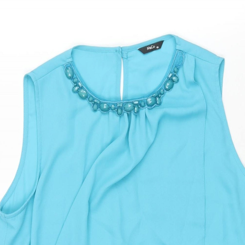 M&Co Womens Blue Polyester Camisole Blouse Size 10 Round Neck - Beaded Neckline
