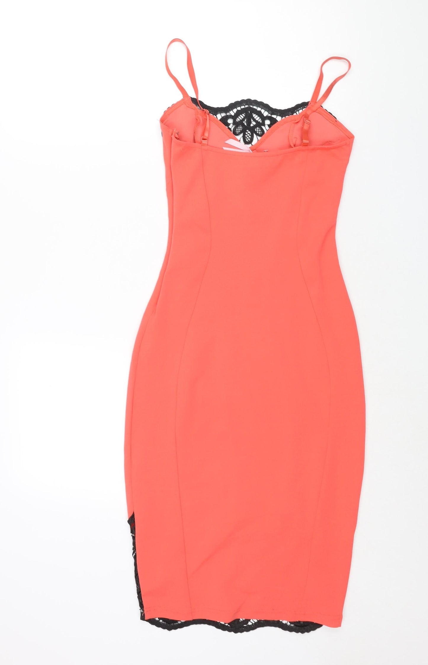 Quiz Womens Pink Polyester Bodycon Size 8 Scoop Neck Zip - Lace Detail