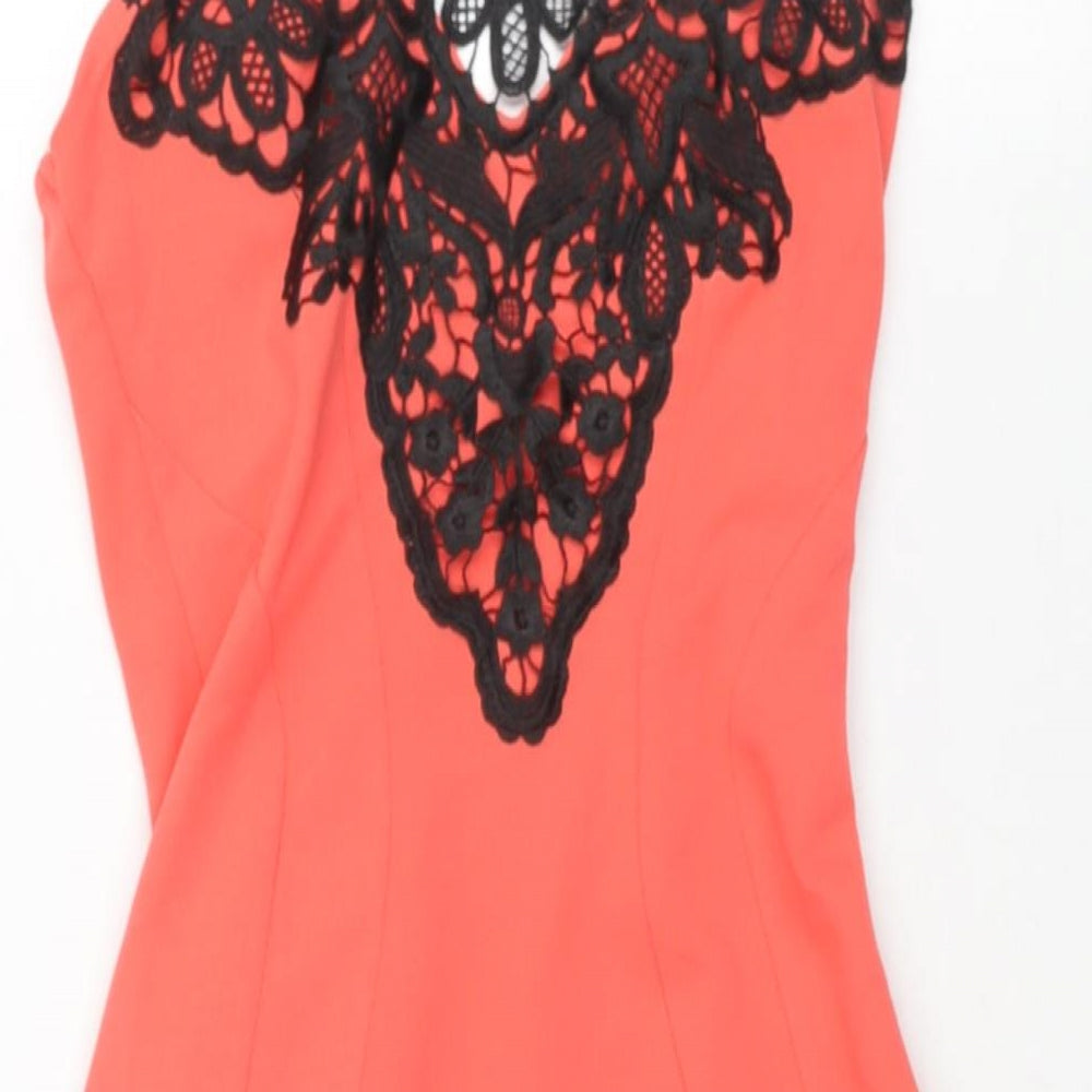 Quiz Womens Pink Polyester Bodycon Size 8 Scoop Neck Zip - Lace Detail
