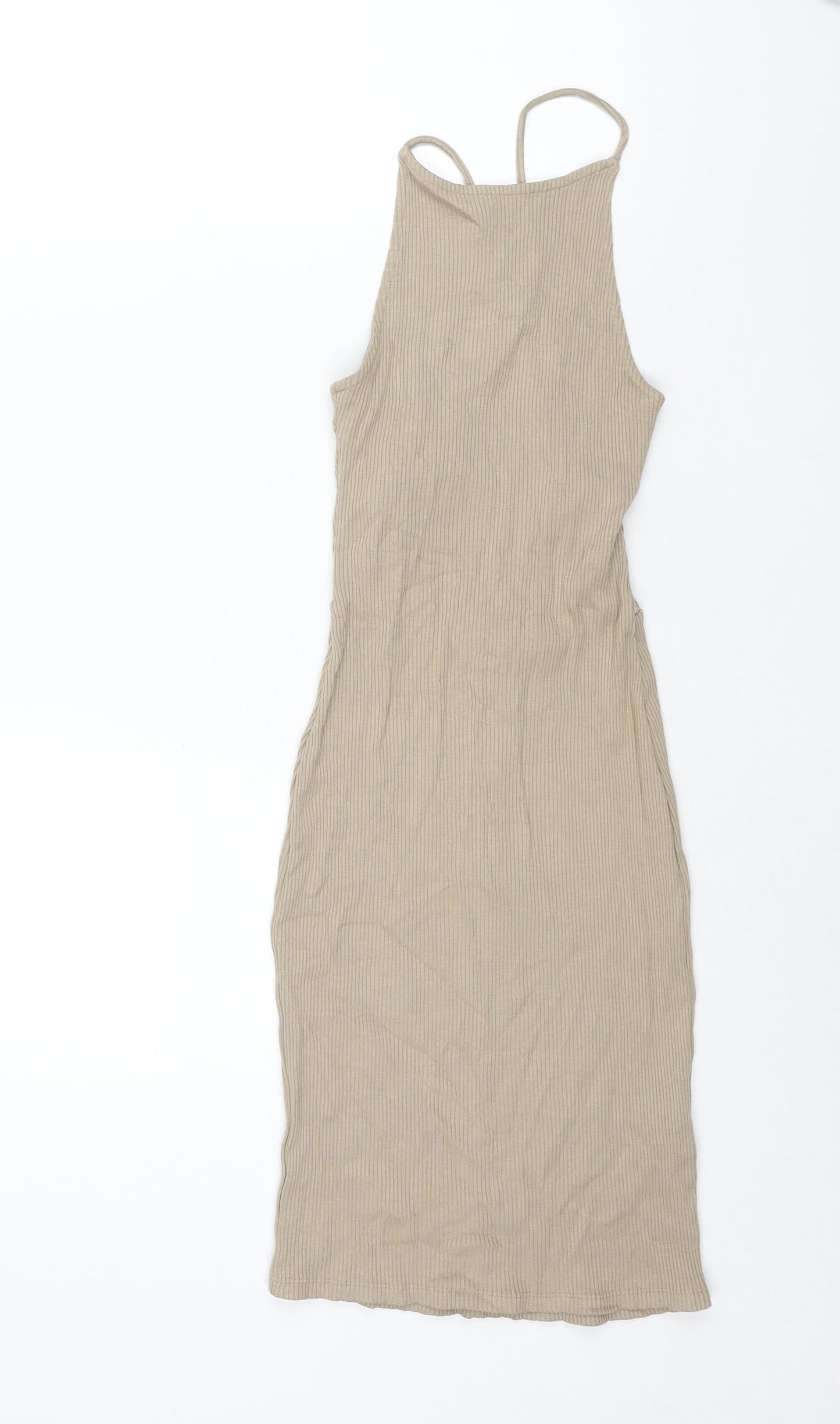 H&M Womens Brown Viscose Tank Dress Size XS Round Neck Tie - Open Back