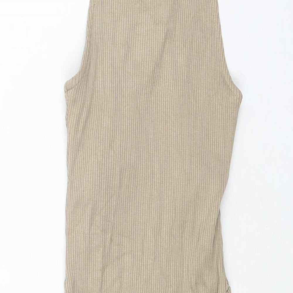 H&M Womens Brown Viscose Tank Dress Size XS Round Neck Tie - Open Back