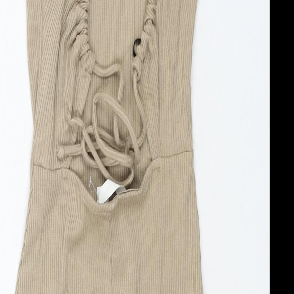 H&M Womens Brown Viscose Tank Dress Size XS Round Neck Tie - Open Back