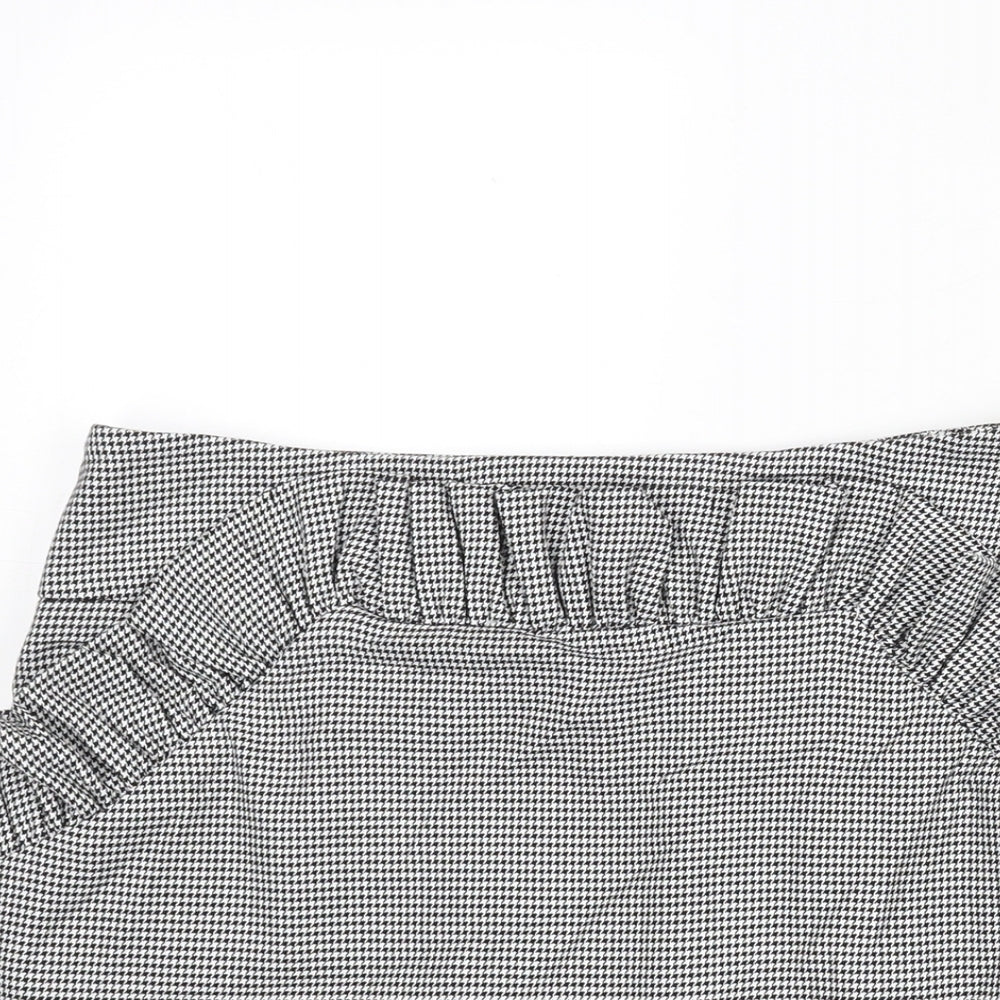 H&M Womens Black Check Polyester Mini Skirt Size 12 Zip - Houndstooth Frill