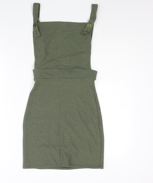 I SAW IT FIRST Womens Green Polyester Pinafore/Dungaree Dress Size 10 Square Neck Button - Backless