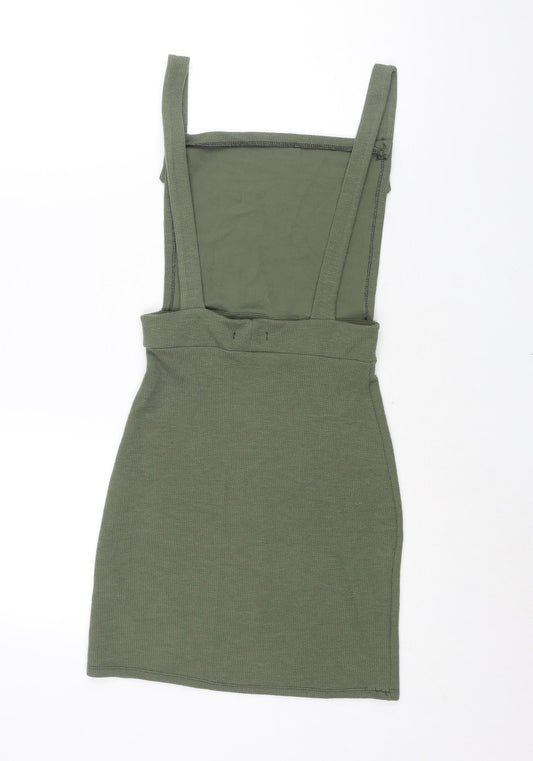 I SAW IT FIRST Womens Green Polyester Pinafore/Dungaree Dress Size 10 Square Neck Button - Backless