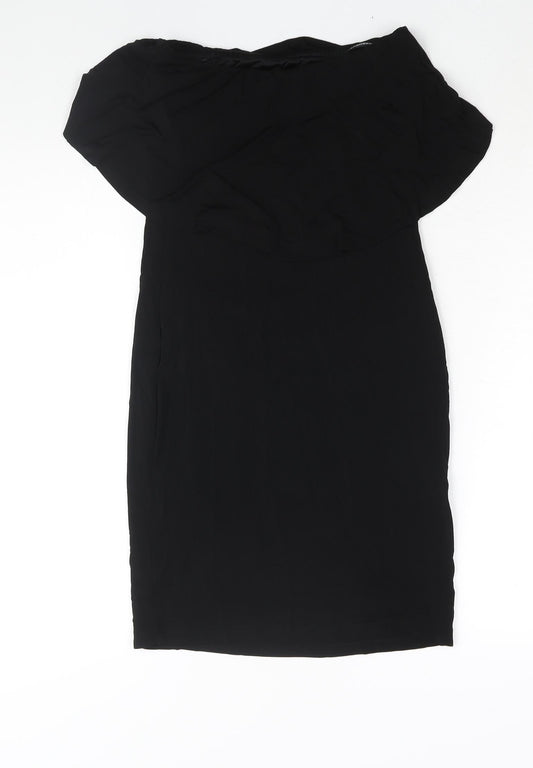 Warehouse Womens Black Viscose Bodycon Size 8 Square Neck Pullover