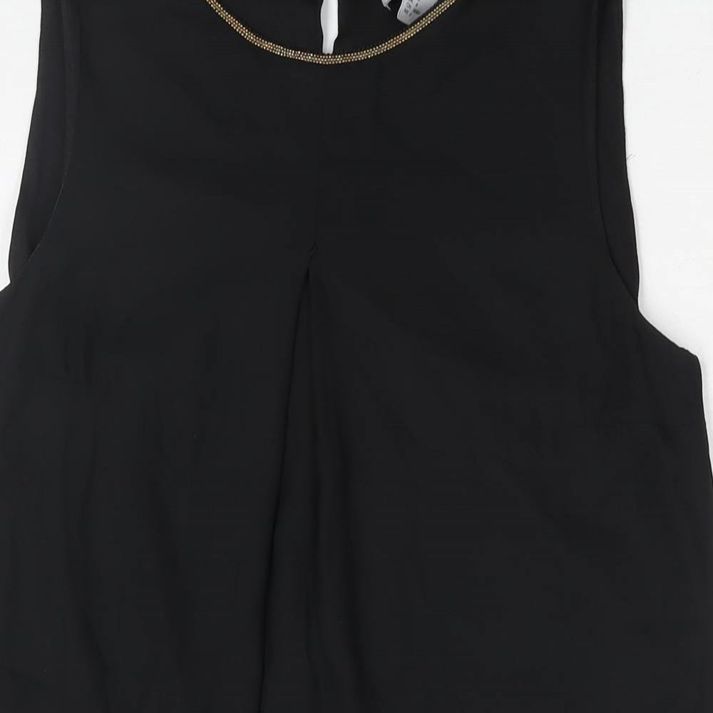 H&M Womens Black Polyester Shift Size 10 Round Neck Hook & Eye - Beaded Neckline