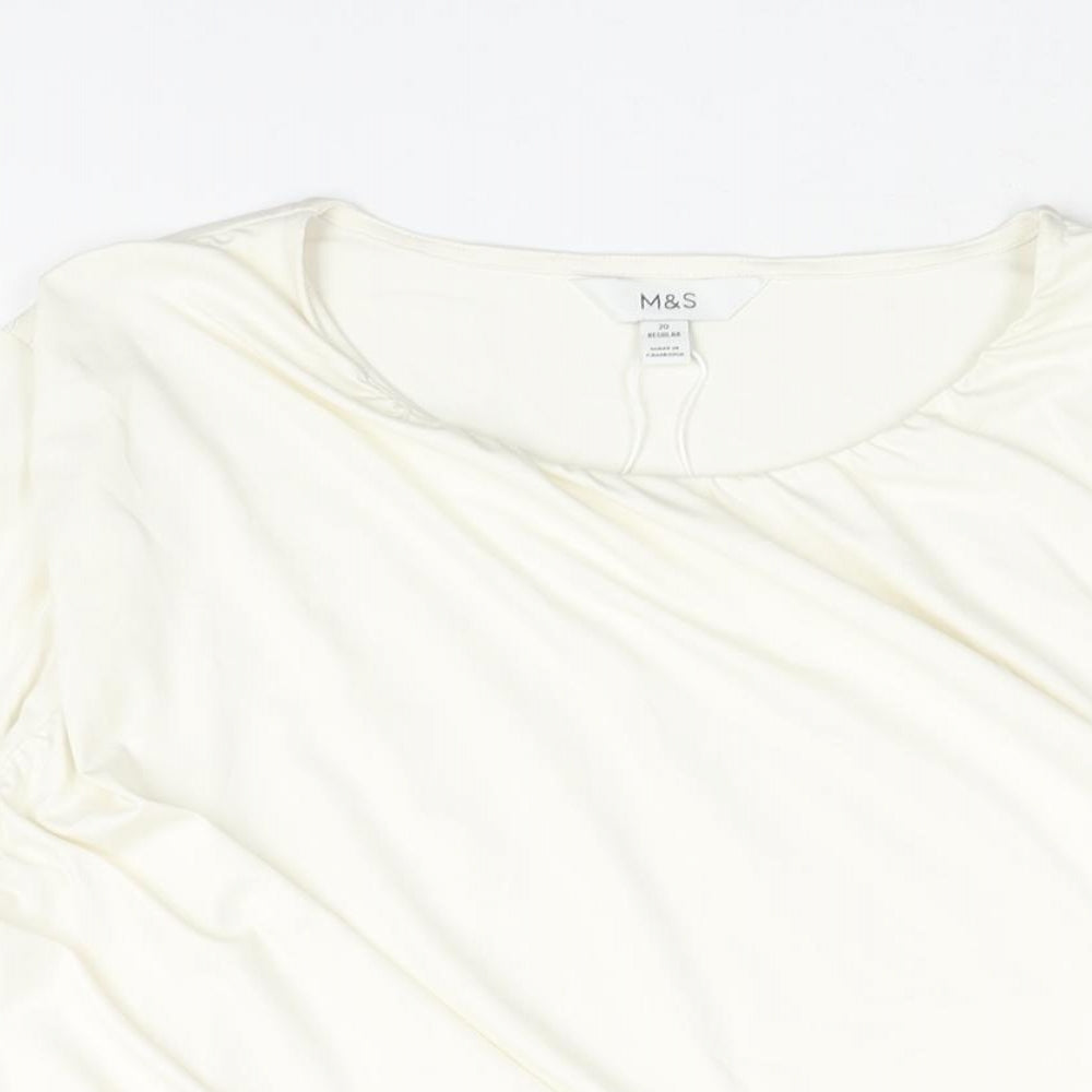 Marks and Spencer Womens Ivory Polyester Basic Blouse Size 20 Round Neck - Rouched