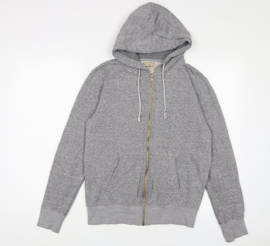 Pull&Bear Mens Grey Cotton Full Zip Hoodie Size S