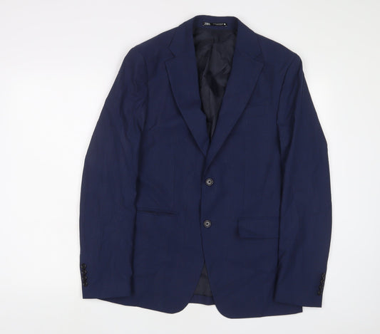 Zara Mens Blue Wool Jacket Suit Jacket Size 38 Regular