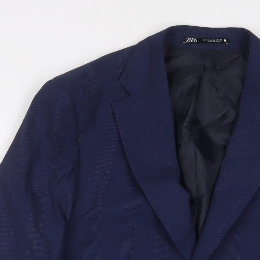 Zara Mens Blue Wool Jacket Suit Jacket Size 38 Regular