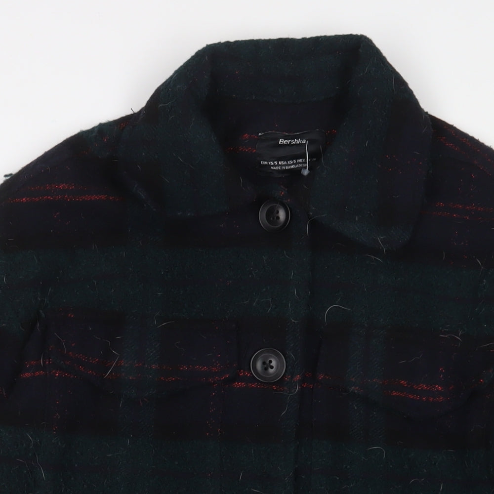 Bershka Womens Green Plaid Jacket Size XS Button
