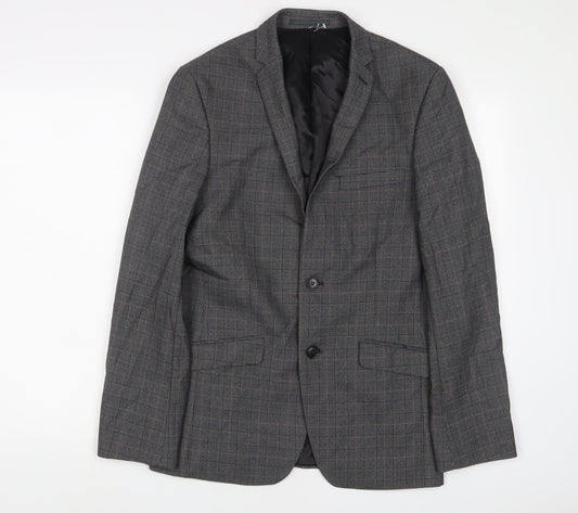 Limehaus Mens Grey Plaid Polyester Jacket Suit Jacket Size 36 Regular