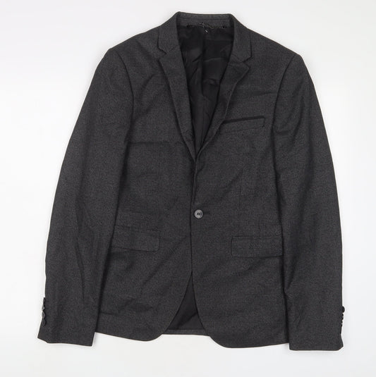 Burton Mens Grey Plaid Polyester Jacket Suit Jacket Size 38 Regular