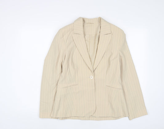 Essential Womens Beige Striped Jacket Blazer Size 12 Button