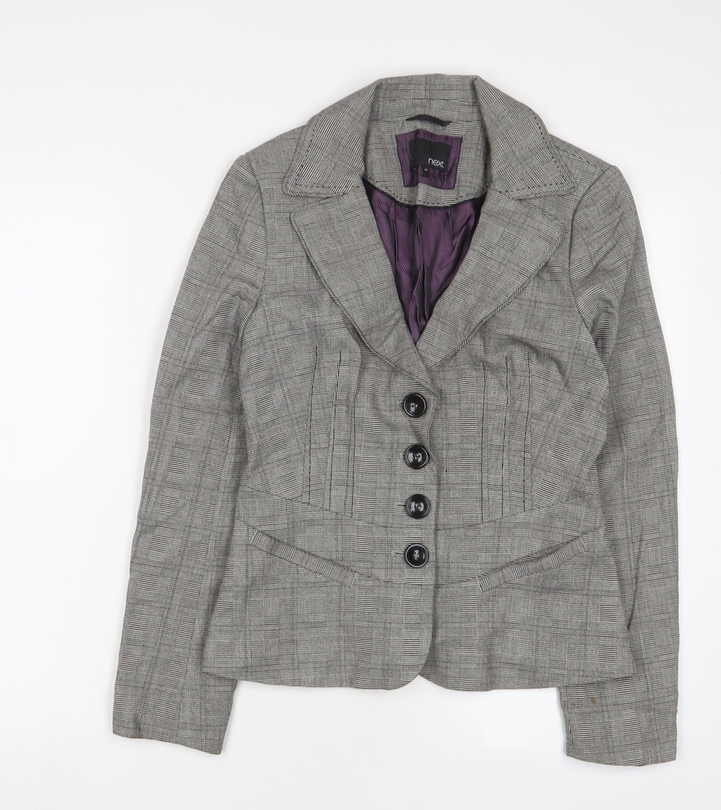 NEXT Womens Grey Plaid Jacket Blazer Size 8 Button