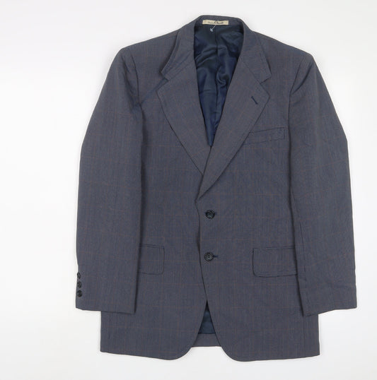 Focus Oneill Mens Blue Plaid Polyester Jacket Suit Jacket Size 38 Regular