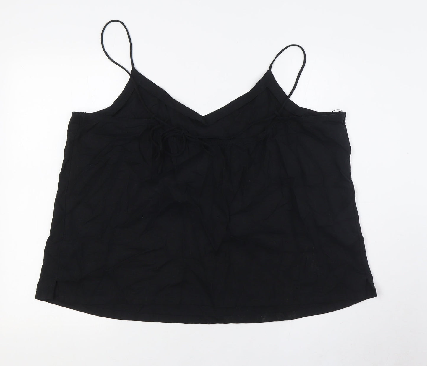 Marks and Spencer Womens Black Linen Basic Button-Up Size 20 V-Neck - Tie Back