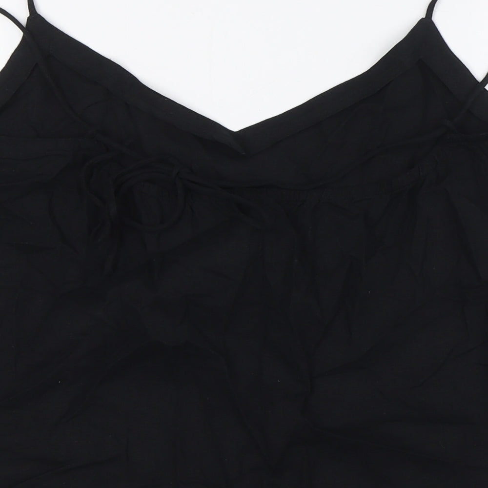 Marks and Spencer Womens Black Linen Basic Button-Up Size 20 V-Neck - Tie Back