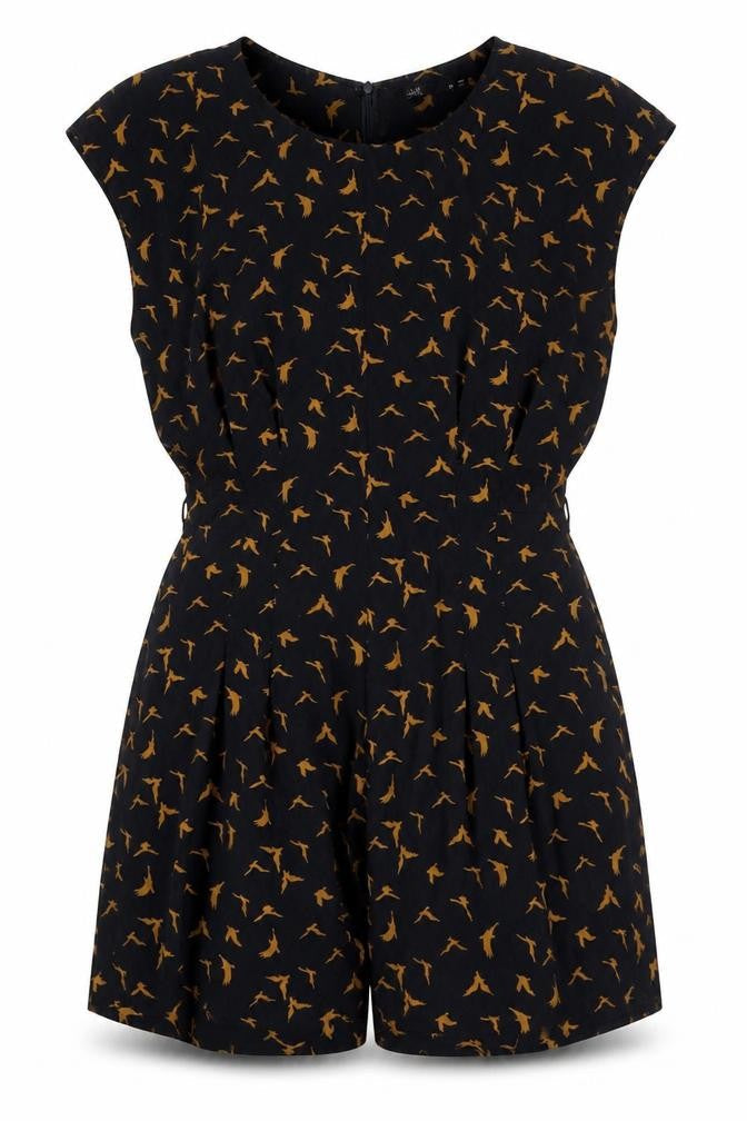 Dotti Womens Black Polyester Playsuit One-Piece Size 12 L3 in Zip - Bird Fabric