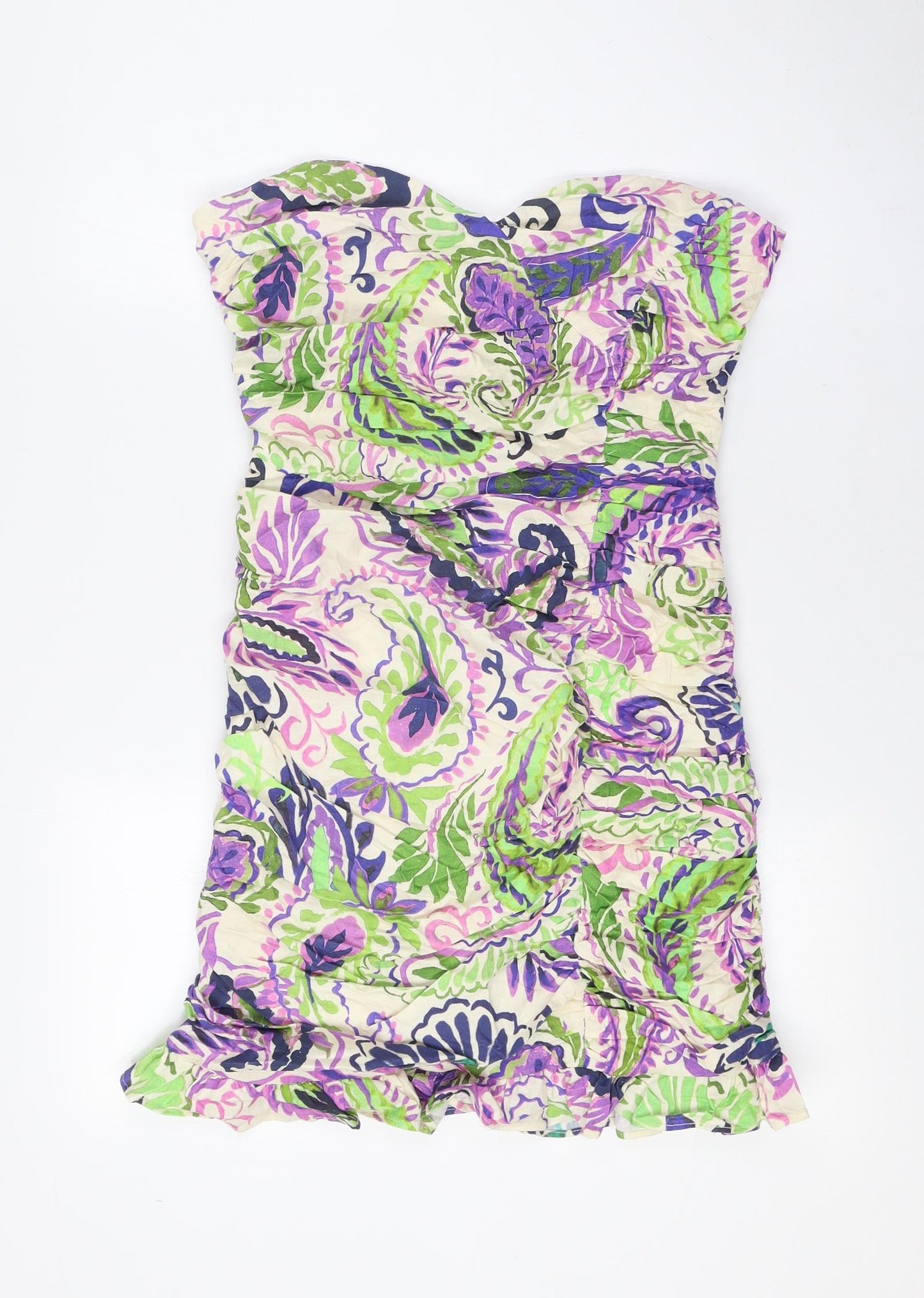 Zara Womens Multicoloured Linen Bodycon Size L Off the Shoulder Zip