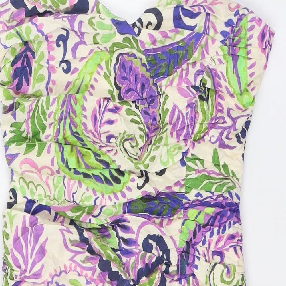 Zara Womens Multicoloured Linen Bodycon Size L Off the Shoulder Zip