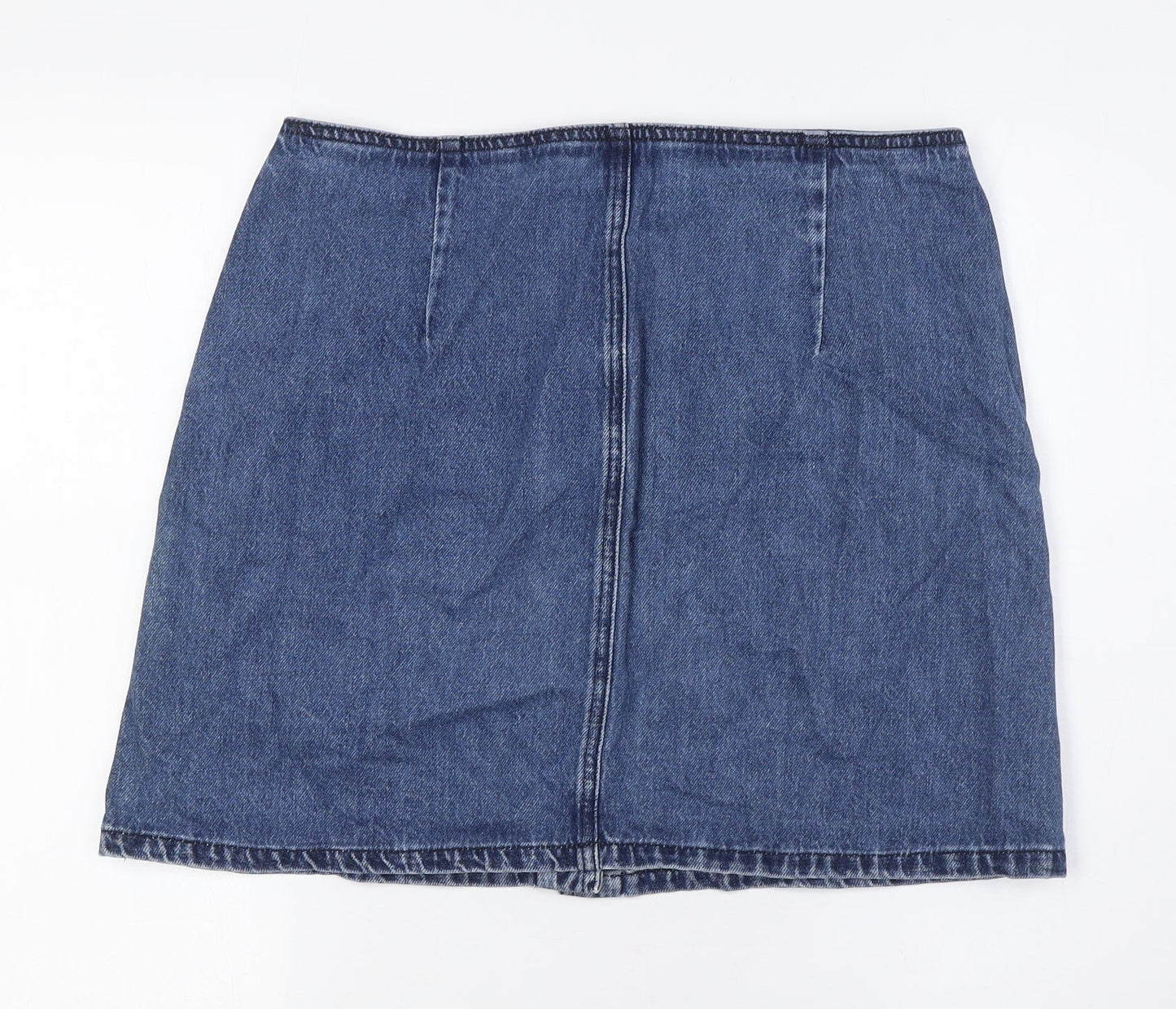 Warehouse Womens Blue Cotton A-Line Skirt Size 14 Button