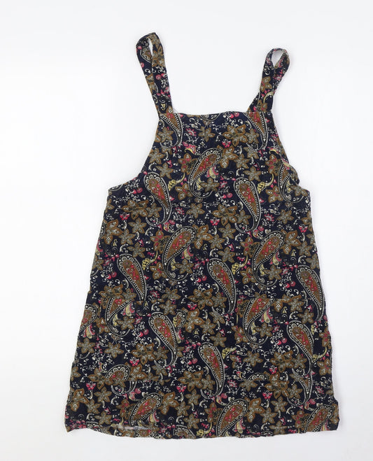 Glamorous Womens Multicoloured Paisley 100% Cotton Pinafore/Dungaree Dress Size XS Square Neck Zip