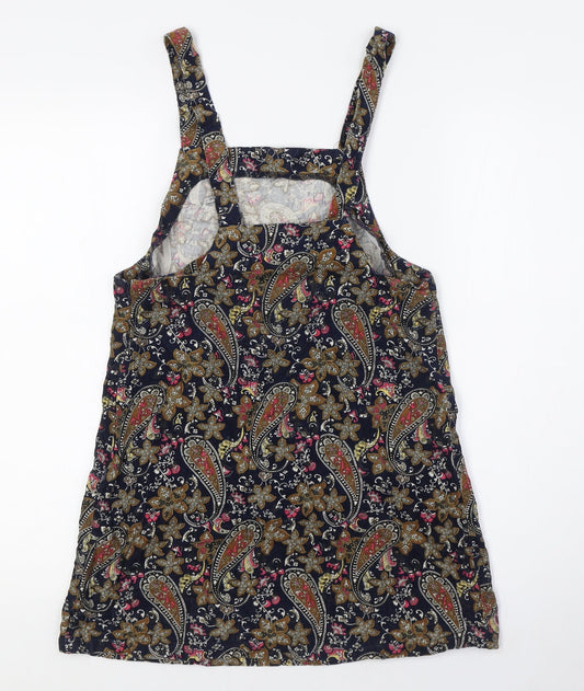 Glamorous Womens Multicoloured Paisley 100% Cotton Pinafore/Dungaree Dress Size XS Square Neck Zip
