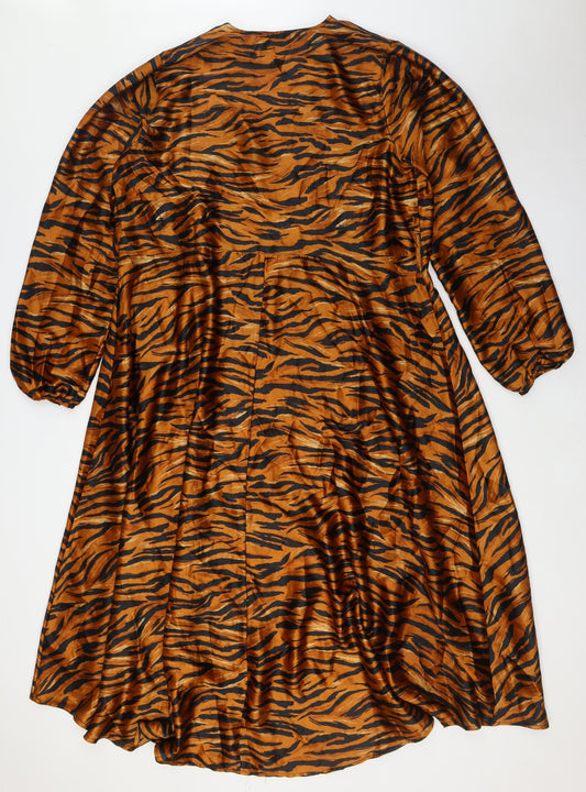Very Womens Brown Animal Print Polyester Wrap Dress Size 22 V-Neck Button