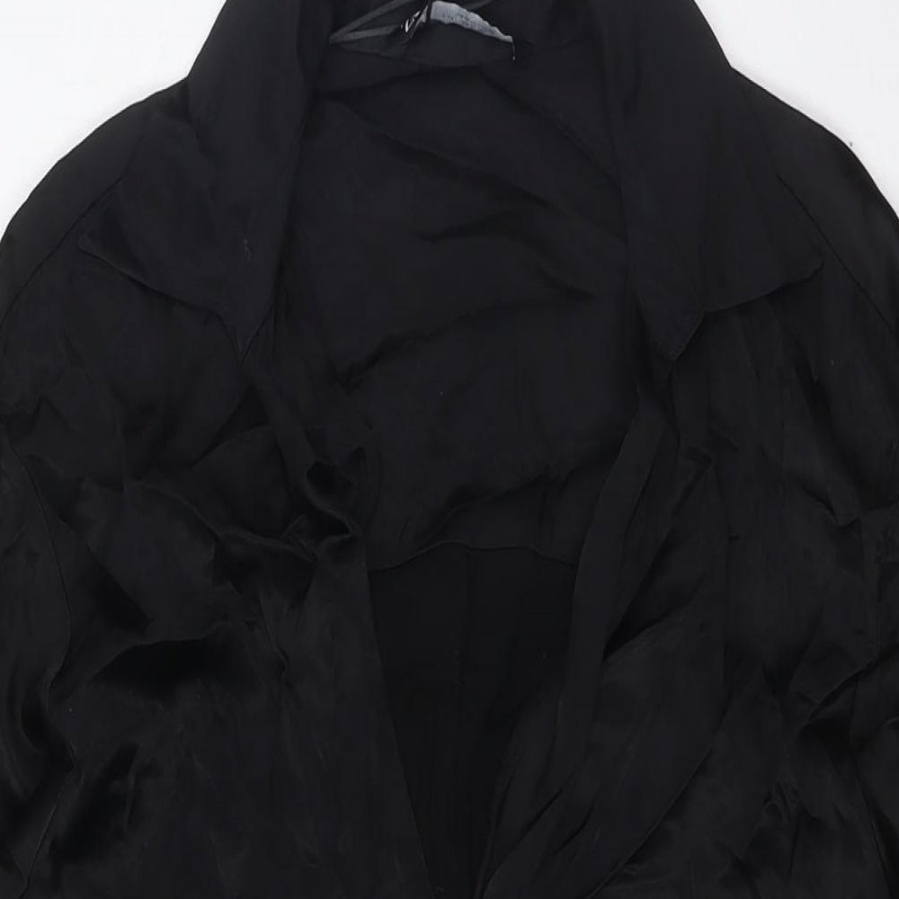 Zara Womens Black Viscose A-Line Size L Collared Button - Tie Front