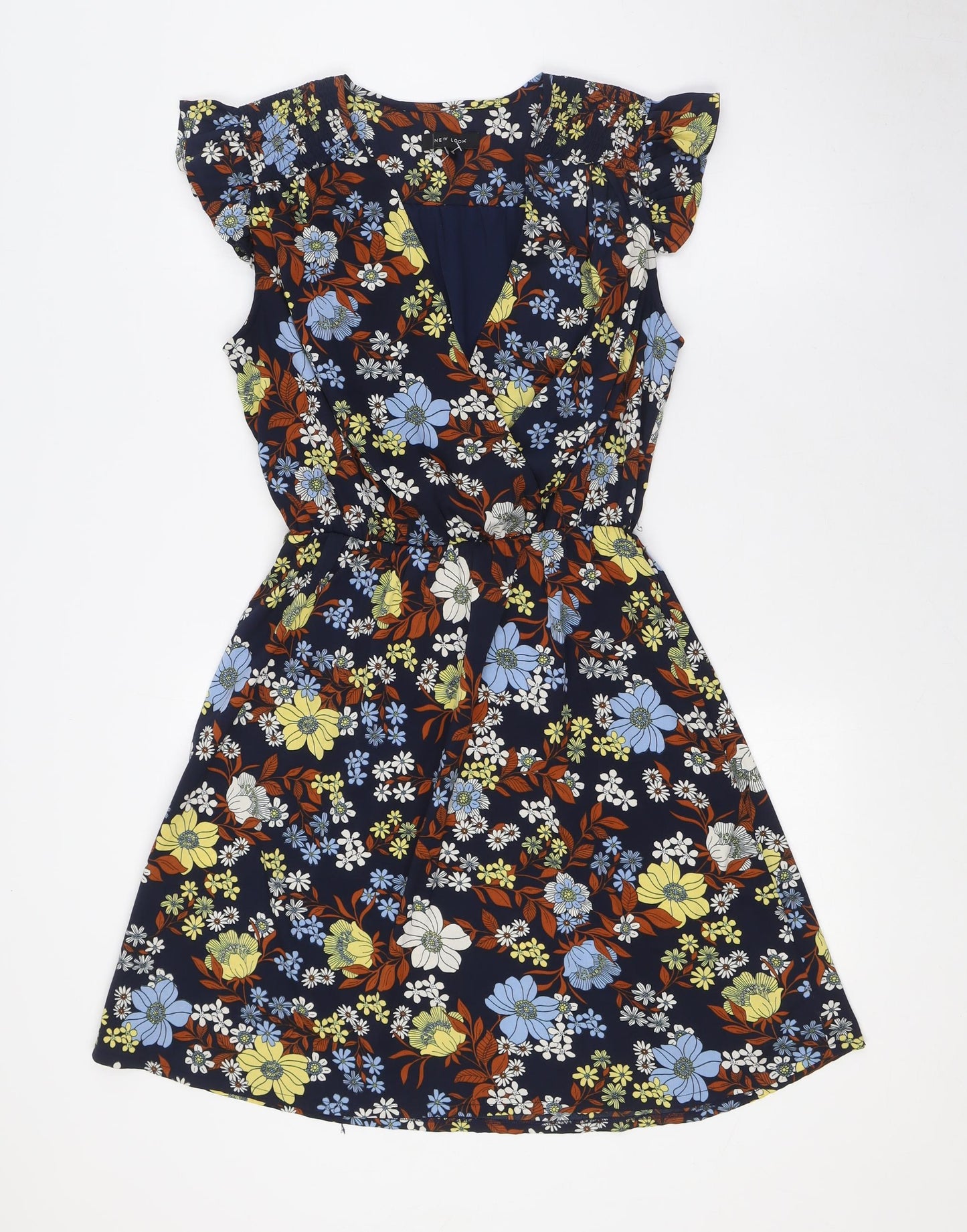 New Look Womens Multicoloured Floral Polyester A-Line Size 10 V-Neck - Elasticated Waist