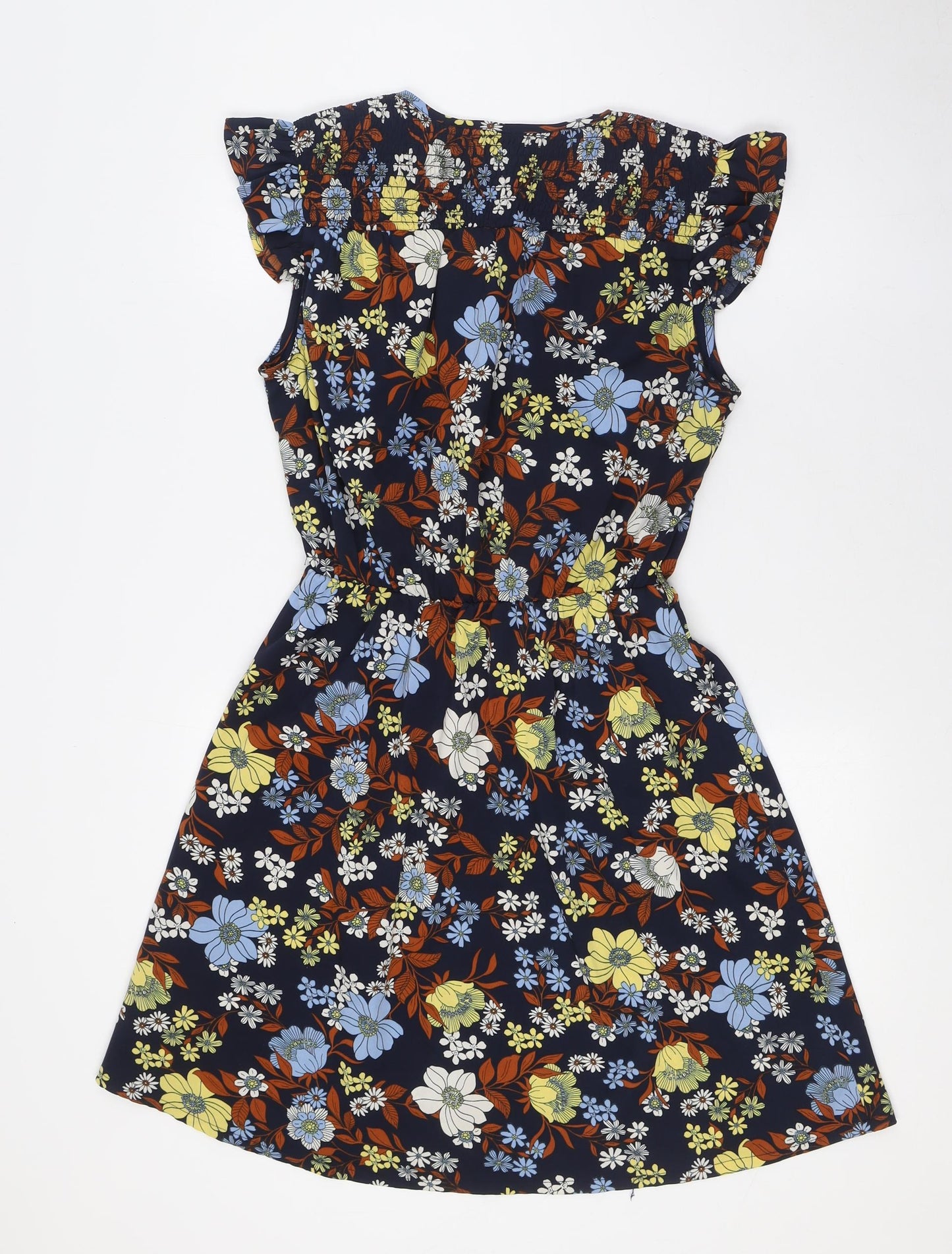 New Look Womens Multicoloured Floral Polyester A-Line Size 10 V-Neck - Elasticated Waist